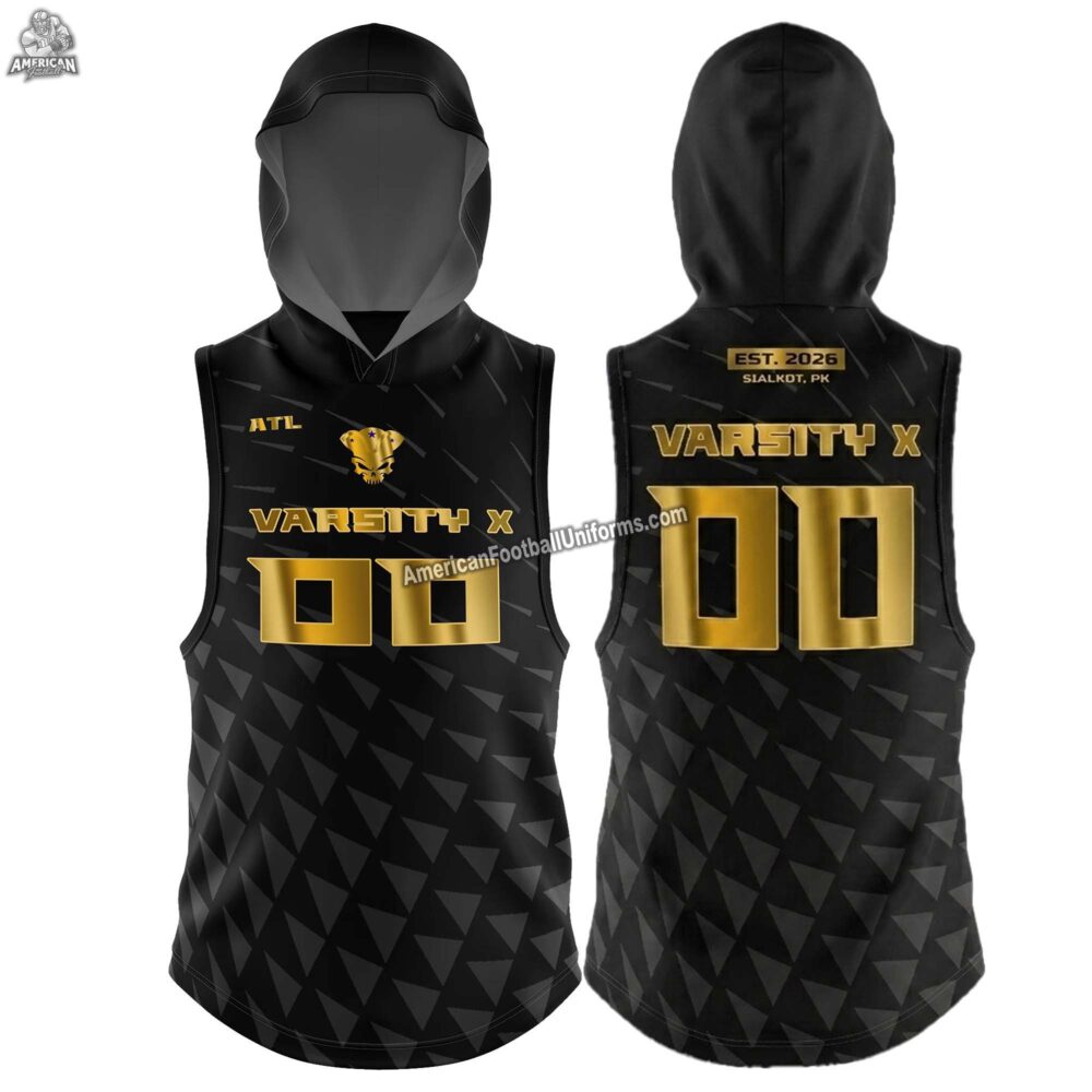 Premium 2026 Custom 7v7 Football Hoodie with moisture-wicking fleece, sleeveless performance cut, and high-definition sublimation for elite team branding.