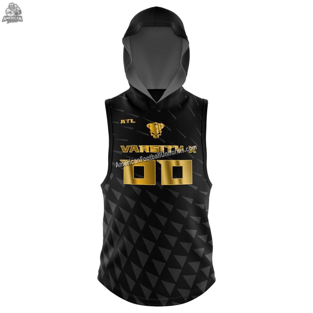 Professional 2026 custom 7v7 football travel hoodie featuring full-surface sublimation, athletic tapered fit, and reinforced thumbhole cuffs.