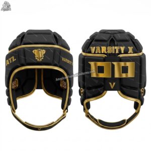 2026 MimiSports custom 7v7 football soft shell headgear with high-density EVA foam, adjustable chin strap, and fully sublimated team patterns.