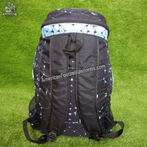 Youth size custom football backpack featuring an ergonomic design, moisture-resistant lining, and vibrant team color branding.