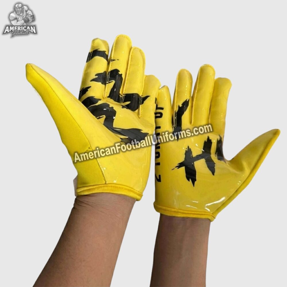 Back view of American Football Uniforms custom gloves featuring ventilated mesh panels and adjustable compression wrist straps.