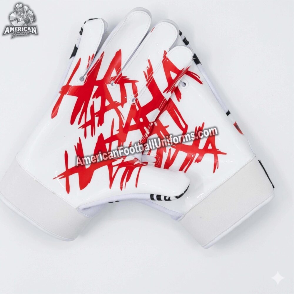 Close-up of American Football Uniforms glove palm showing advanced silicone grip technology and reinforced high-wear zones.