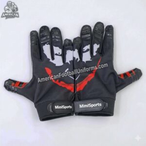 American Football Uniforms custom black football gloves featuring high-tack silicone palms and durable elastic wrist closures.