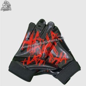 Back view of American Football Uniforms custom black gloves highlighting breathable mesh panels and flexible armor plating.