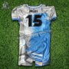 Back view of American Football Uniforms custom football jersey showing high-tension stretch mesh and reinforced seat stitching.