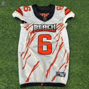 Front view of American Football Uniforms reversible black and white custom jersey with integrated dual-layer moisture control.