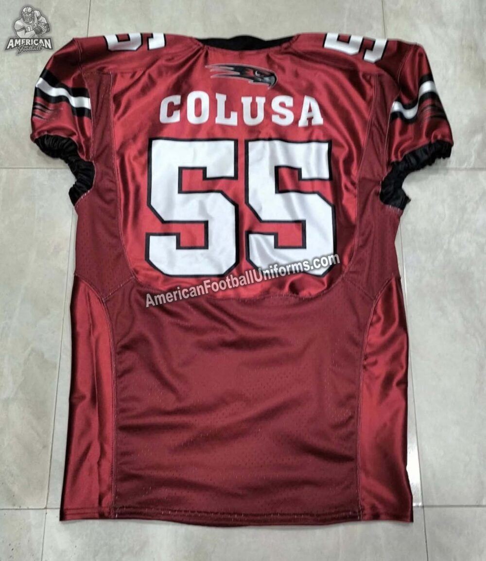 Back view of American Football Uniforms trending hot pink jersey showing reinforced stitching and high-tension stretch mesh.