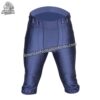 Front view of American Football Uniforms navy blue football pants with integrated pad pockets and professional fly closure.