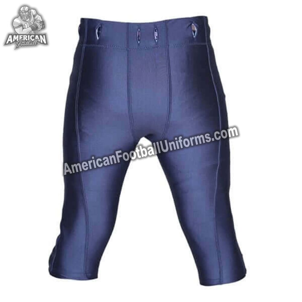 Back view of American Football Uniforms navy blue football pants showing reinforced seat stitching and high-tension stretch fabric.