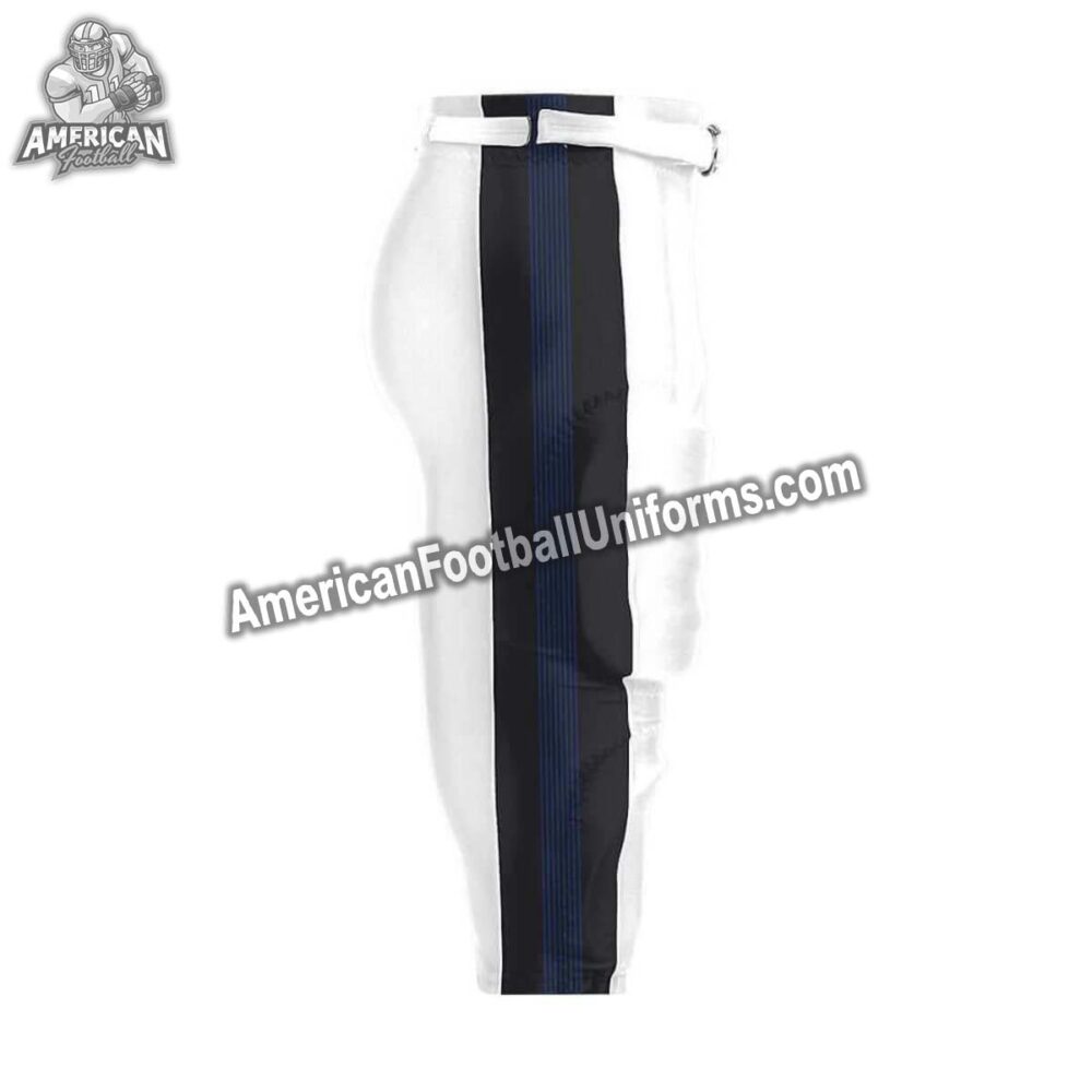 Right side view of American Football Uniforms white football pants highlighting the athletic taper and heavy-duty side seams.