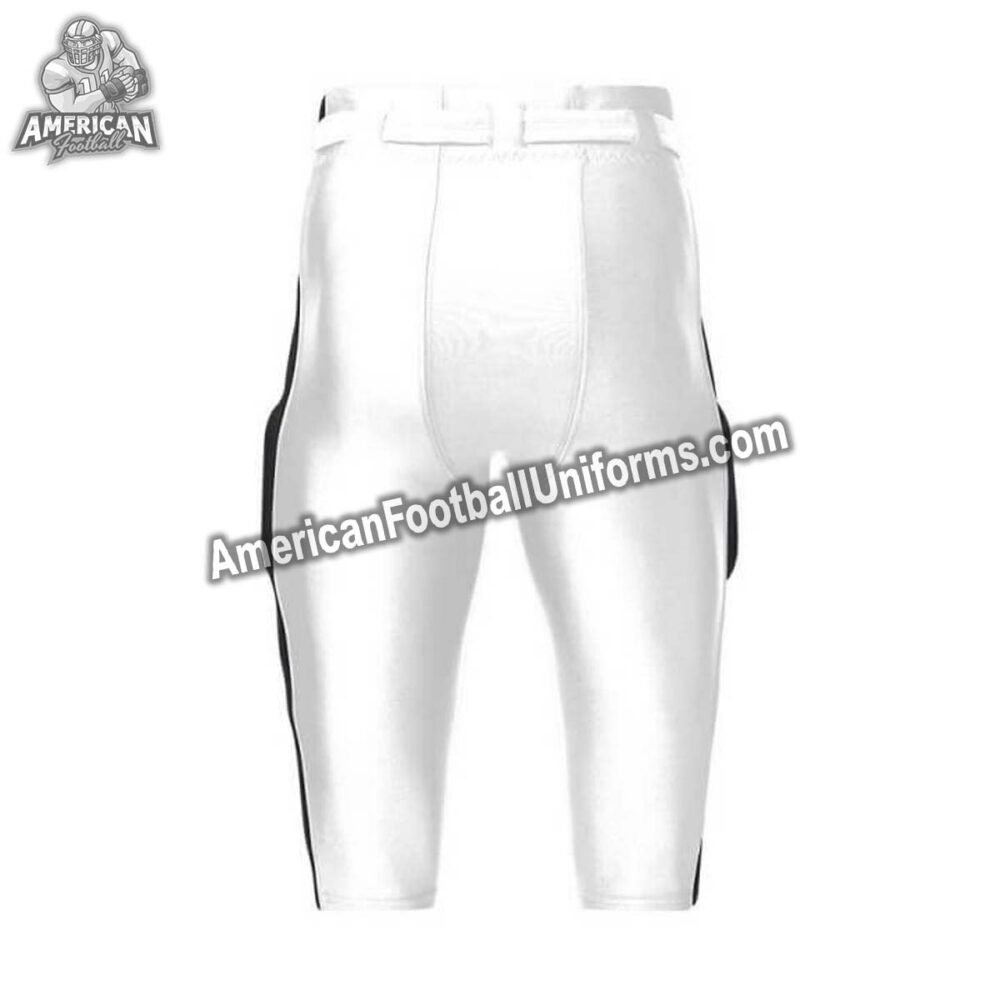 Back view of American Football Uniforms white football pants showing reinforced seat stitching and high-tension stretch fabric.