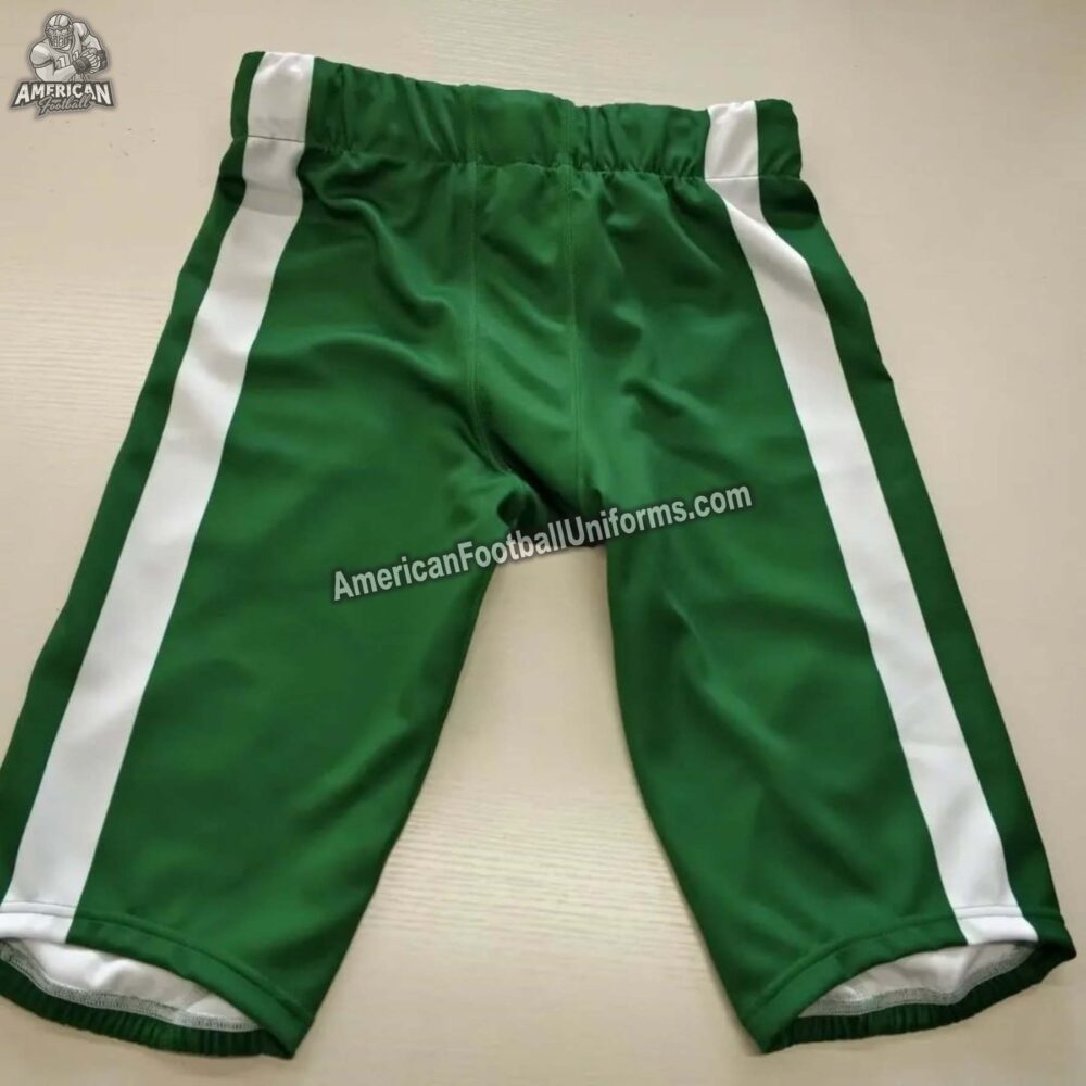 Back view of American Football Uniforms forest green pants showing reinforced seat stitching and high-tension stretch fabric.