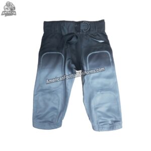 Front view of American Football Uniforms black and grey 2-tone custom pants with integrated pad pockets and reinforced fly.