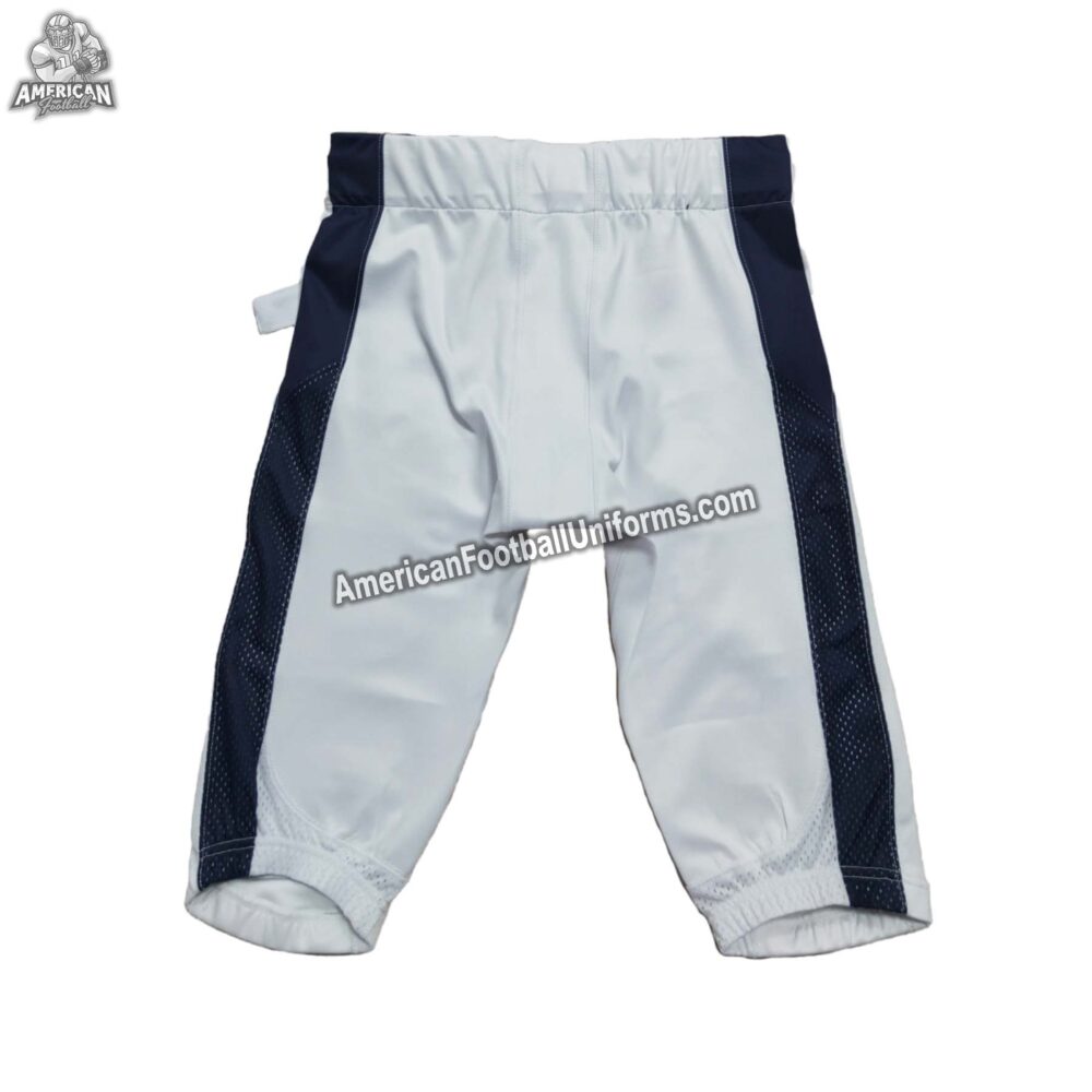 Back view of American Football Uniforms white and black striped pants showing reinforced seat stitching and 4-way stretch fabric.