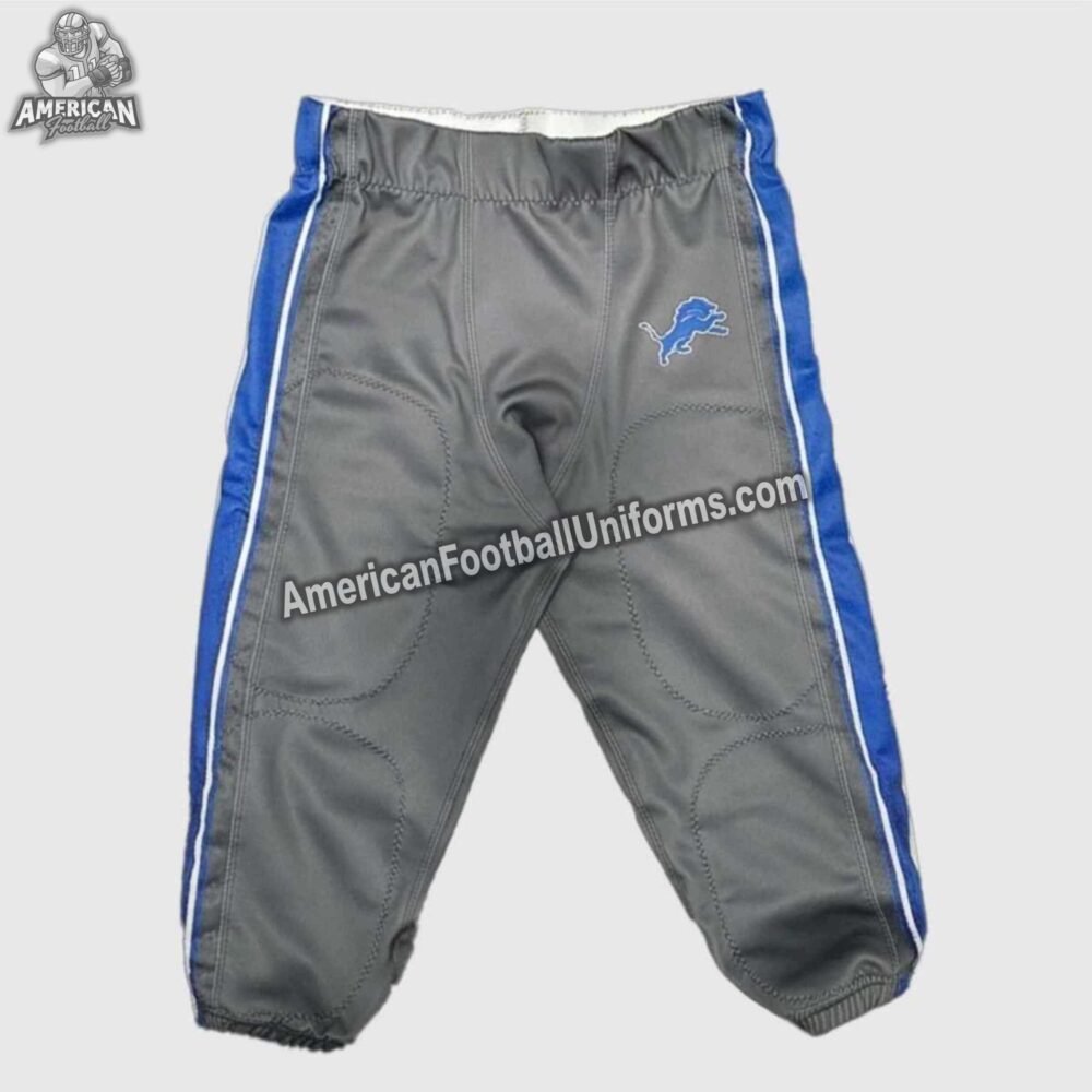 Front view of American Football Uniforms charcoal grey football pants featuring integrated pad pockets and reinforced fly.