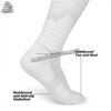 Close-up of custom football socks showing the technical knit of the white and black fabric and breathable ventilation zones.