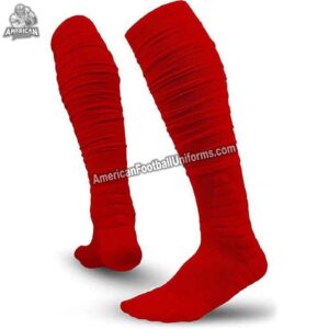 Youth American football socks in navy and red with targeted cushioning at the heel and toe for high-impact protection.