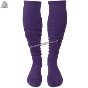 Adult custom American football socks in purple and pink, featuring moisture-wicking compression and reinforced arch support.