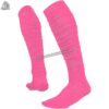 Youth American football socks in purple and pink with targeted cushioning at the heel and toe for high-impact protection.