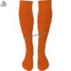 Adult custom American football socks in orange and blue featuring moisture-wicking compression and reinforced arch support.