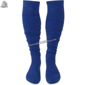 Youth American football socks in orange and blue with targeted cushioning at the heel and toe for high-impact protection.