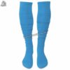 Youth American football socks in yellow and royal blue with targeted cushioning at the heel and toe for impact protection.
