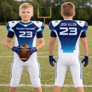Royal blue Legacy custom American football uniform for adult and youth, featuring classic athletic tailoring and premium embroidered team logos.