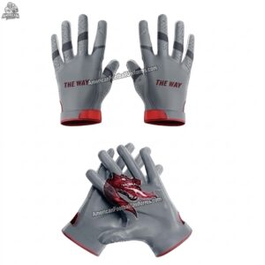 High-grip custom American football gloves featuring silicone palms and breathable mesh backing for adult and youth players.