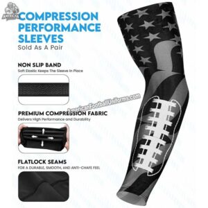 Detail shot of American Football Uniforms black arm sleeve showing the anti-slip silicone interior band and moisture-wicking weave.