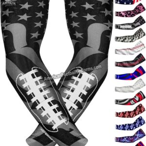 Detail shot of American Football Uniforms white arm sleeve showing the anti-slip silicone interior band and moisture-wicking weave.