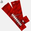 Detail shot of American Football Uniforms red arm sleeve showing the anti-slip silicone interior band and moisture-wicking weave.