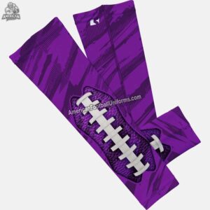 Detail shot of American Football Uniforms purple arm sleeve showing the anti-slip silicone interior band and moisture-wicking weave.