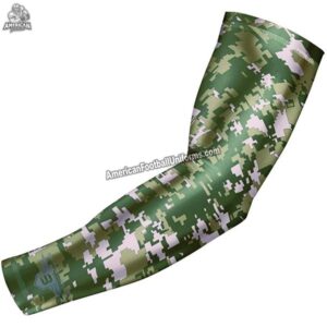 Detail shot of American Football Uniforms camo arm sleeve showing the anti-slip silicone interior band and moisture-wicking weave.