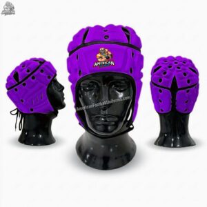 MimiSports USA custom purple flag football headgear for 7v7 and rugby, featuring a sleek aerodynamic design and premium EVA foam protection.