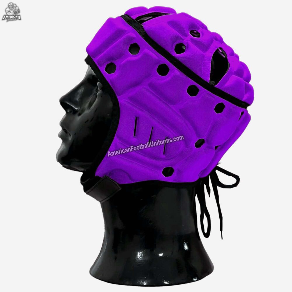 Right side view of MimiSports USA custom purple headgear, showcasing the reinforced ear protection and ergonomic padding layout.