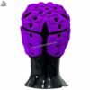 Back view of purple flag football headgear by MimiSports USA, featuring the adjustable rear lace-up system for a tailored fit.