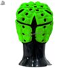 Back view of green fluorescent flag football headgear by MimiSports USA, featuring the adjustable rear lace-up closure for a secure, custom fit.