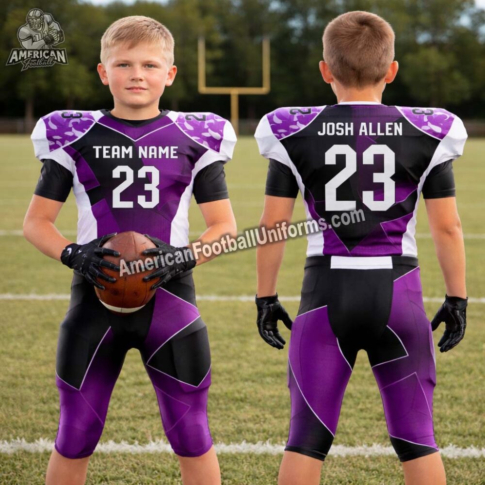 Side profile of American Football Uniforms elite uniform showing ventilated mesh panels and 4-way stretch construction.