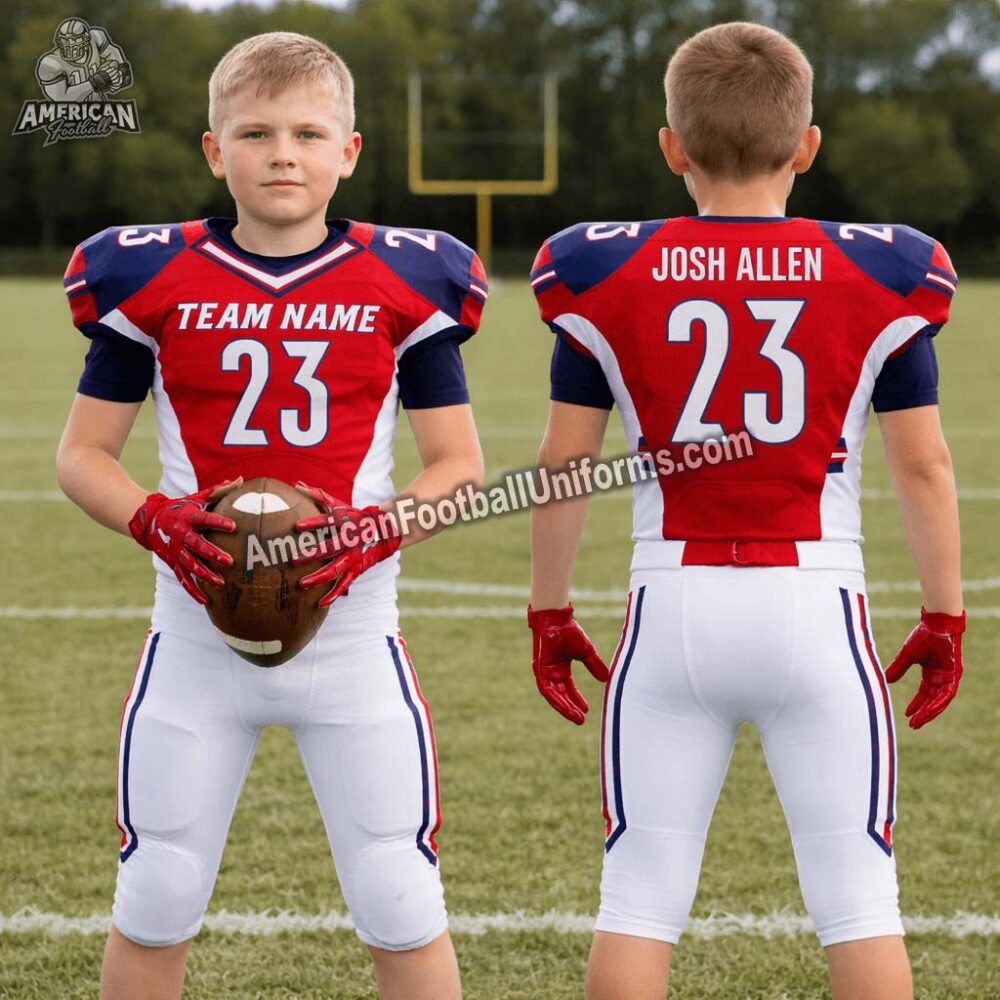 Side profile of American Football Uniforms Iron-Core uniform showing strategic rib and hip padding with 4-way stretch mesh.