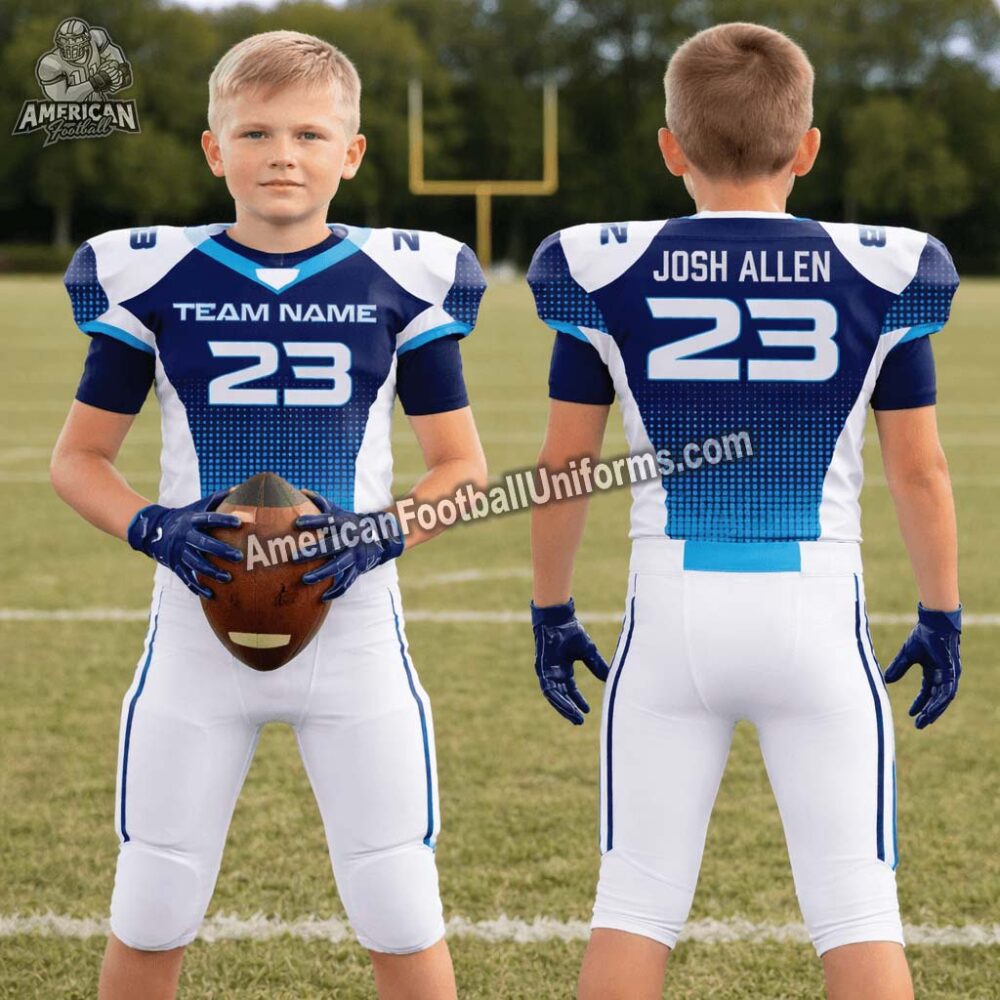 Side profile of American Football Uniforms Legacy uniform showing reinforced sleeve caps and 4-way stretch mesh paneling.