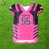 Front view of American Football Uniforms hot pink custom jersey with moisture-wicking fabric and professional fit panels.