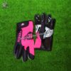 Close-up of American Football Uniforms hot pink football gloves with high-tack silicone palms and flexible backhand mesh.