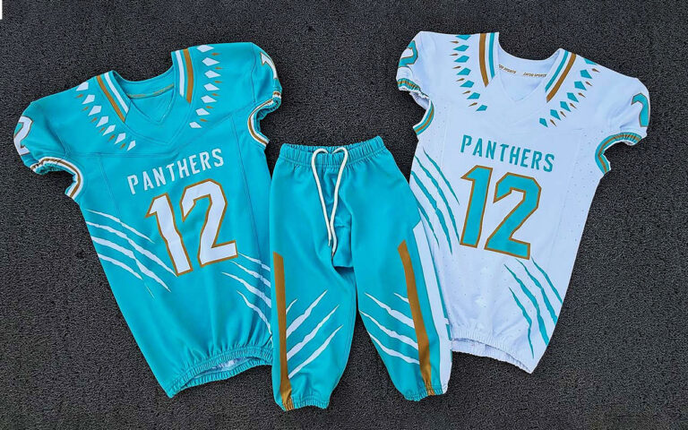 Trending American Football Uniforms featuring premium custom embroidery and tackle twill lettering on jerseys without integrated pads, showcasing a classic professional aesthetic.