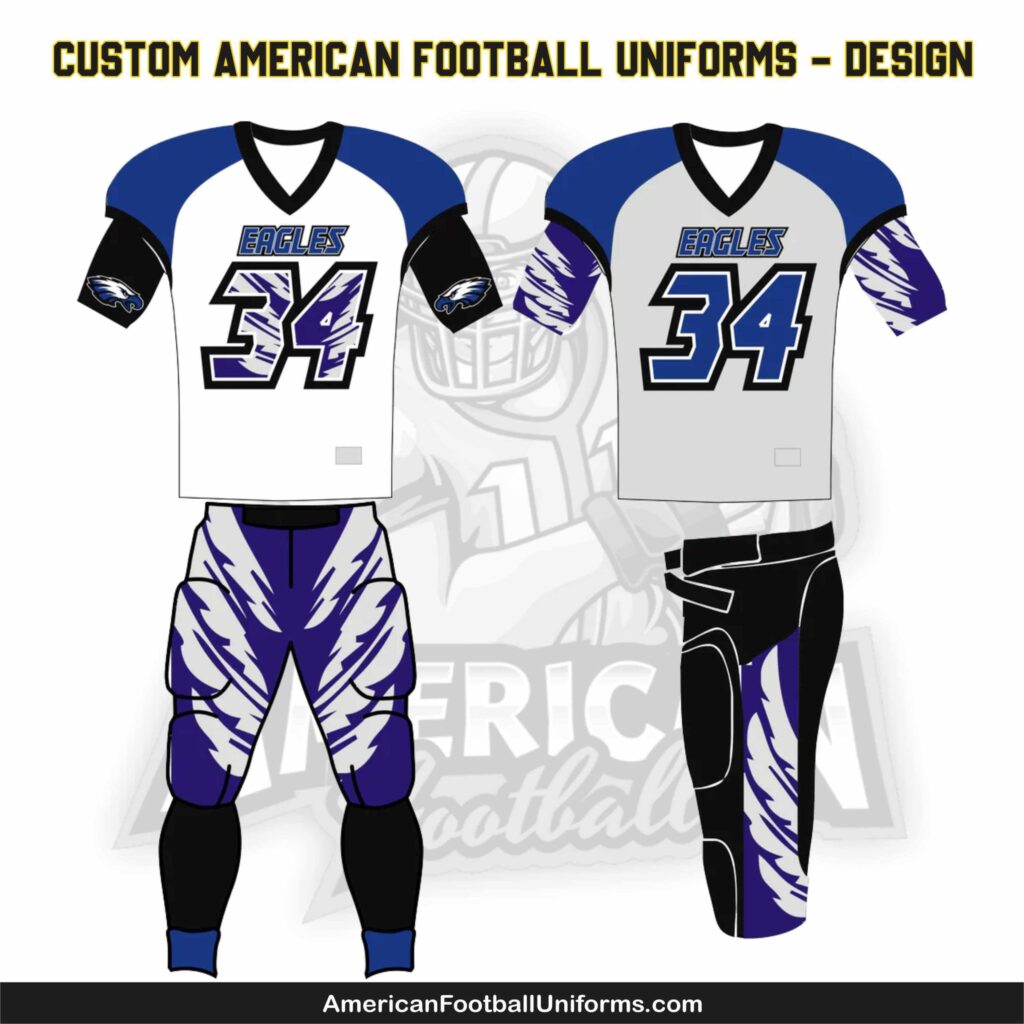 Trending American Football Uniforms low MOQ custom design offering free professional design services and special discounts for school teams and coaches.
